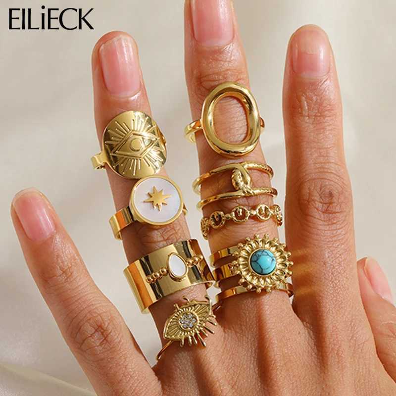 EILIECK 316L stainless steel gold retro cufflinks suitable for warm girls new non fading adjustable ring jewelry gift X241106