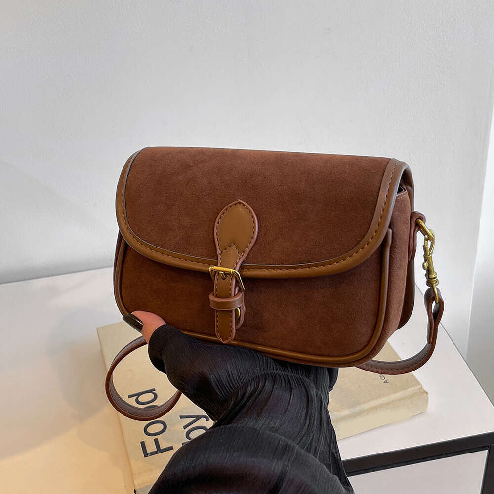 LITTLETON Fashion New Korean Small Square Bag Shoulder Brown Niche Retro Suede Surface Leisure Versatile Trend Lady Crossbody Bags s