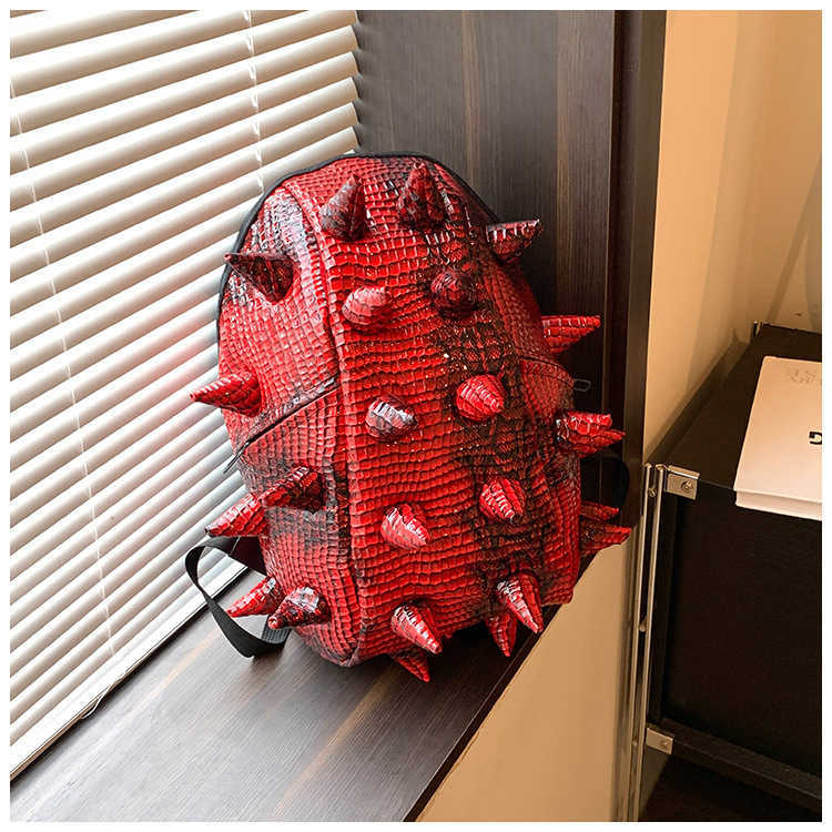 Trendy, fashionable cool PU three-dimensional hedgehog backpack with quirky personality and creative trendy brand sea cucumber riding backpack 241115