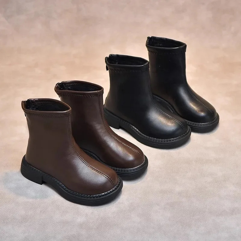 Childrens Princess Boots for Kids Non-slip Outdoor Shoes Girls Spring Autumn Leather Short Hiking Boots Student Shoes 241106