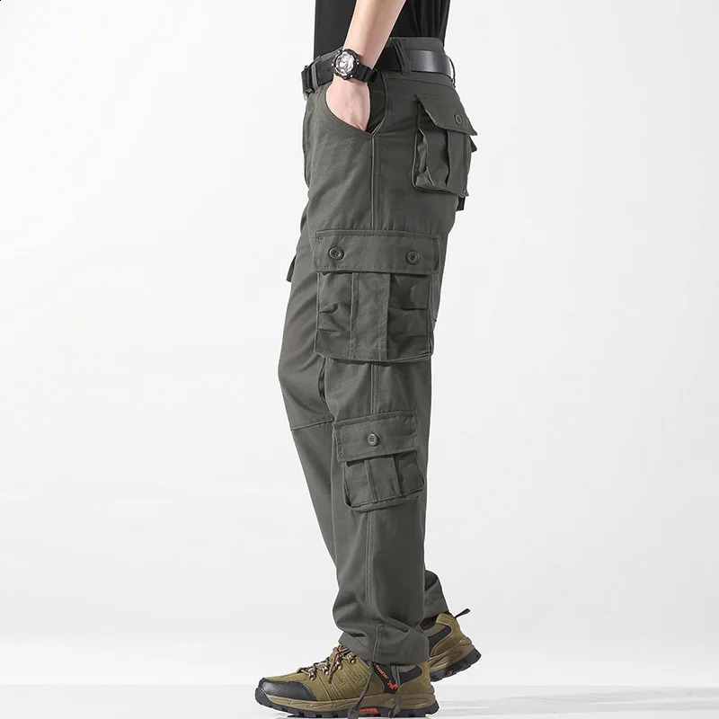 Work pants men casual large loose straight leg multi pocket work outdoor sports 241104