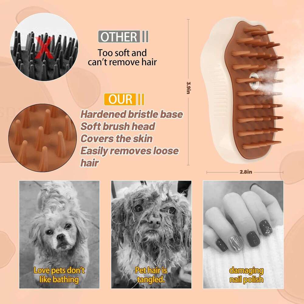 steam brush for cats, 3 In 1 Steamy New Upgrades Silicone Self-Cleaning Spray Shedding, Steam Brush, Pet Hair Cleaning Brush For Cat Dog