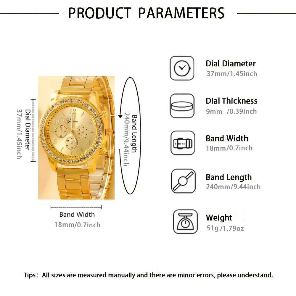 Elegant 6-piece English watch and jewelry set - stainless steel with rhinestone perfect gift for Ms X241106