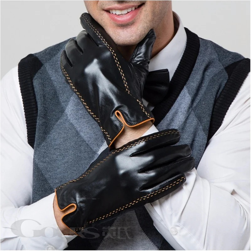 Gours Winter Mens Leather Gloves Touchscreen Gloves Fashion Warm Black Gloves Goatkin Gloves GSM012 241106