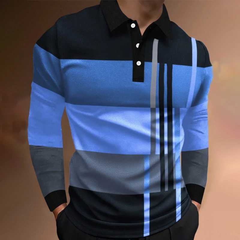 New mens spring autumn long Sve 3D digital printing magic color mens slim fit lapel top W241106