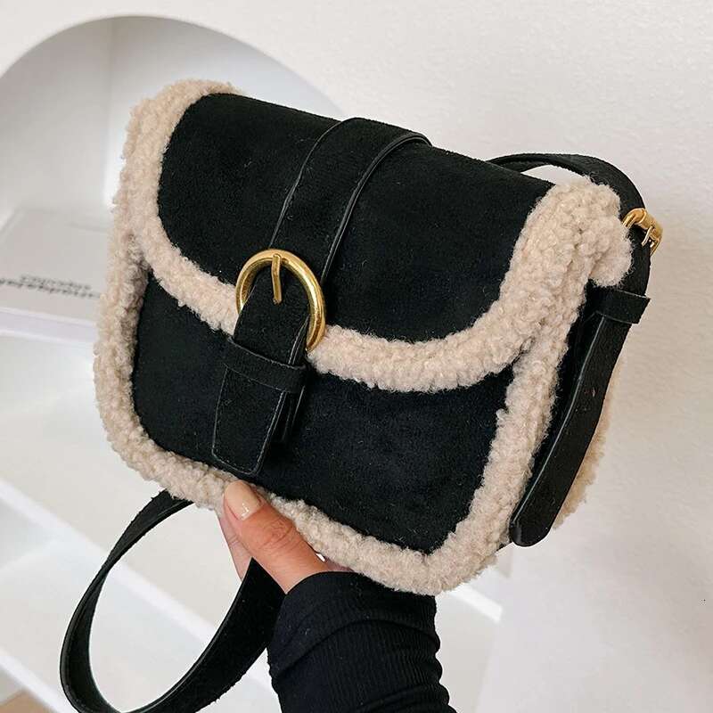 Designer Bag Women's Shoulder Bag Suede And Faux Fur Patchwork Retro Lock Crossbody Bag Small Flap Handbag Brand Designer Tote Bags Handbag