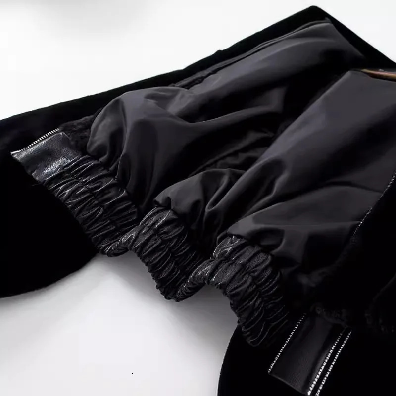 Short High Waist Faux Fur Womens Jacket Plush Warm Hooded Coats Spliced Leather Hem Jackets 2024 Winter in Coat Streetwear 241106