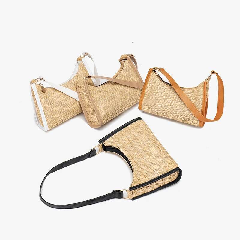 Designer Bag Straw Woven Hand-Held Rice Shoulder Bag, Women's Armpit Bag, New Fashionable Color Blocking Woven Large Capacity Shoulder Bag