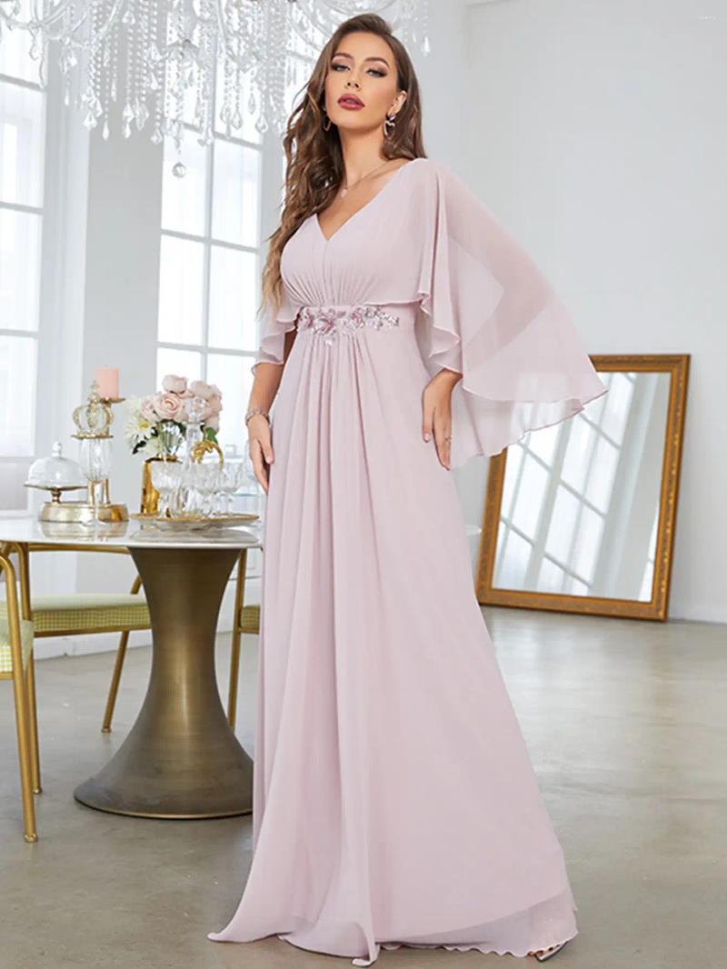 Casual Dresses V-neck Flared Sleeve Sequin Machine Embroidered Applique Dress