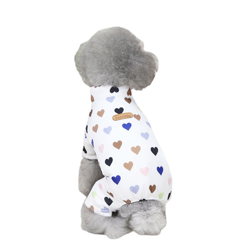 Pet Dog Clothes New Autumn Winter Dog Overalls Four Legs Padded Coat Colorful Love Heart Printing Dog Apparel