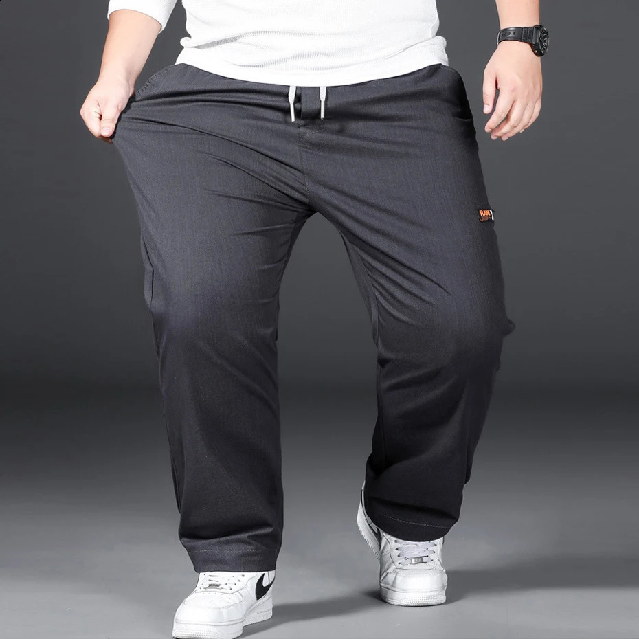 Plus Size 12XL Pants Men Casual Trousers Elastic Waist Straight Male Fashion Grey Black Big 10XL 241104
