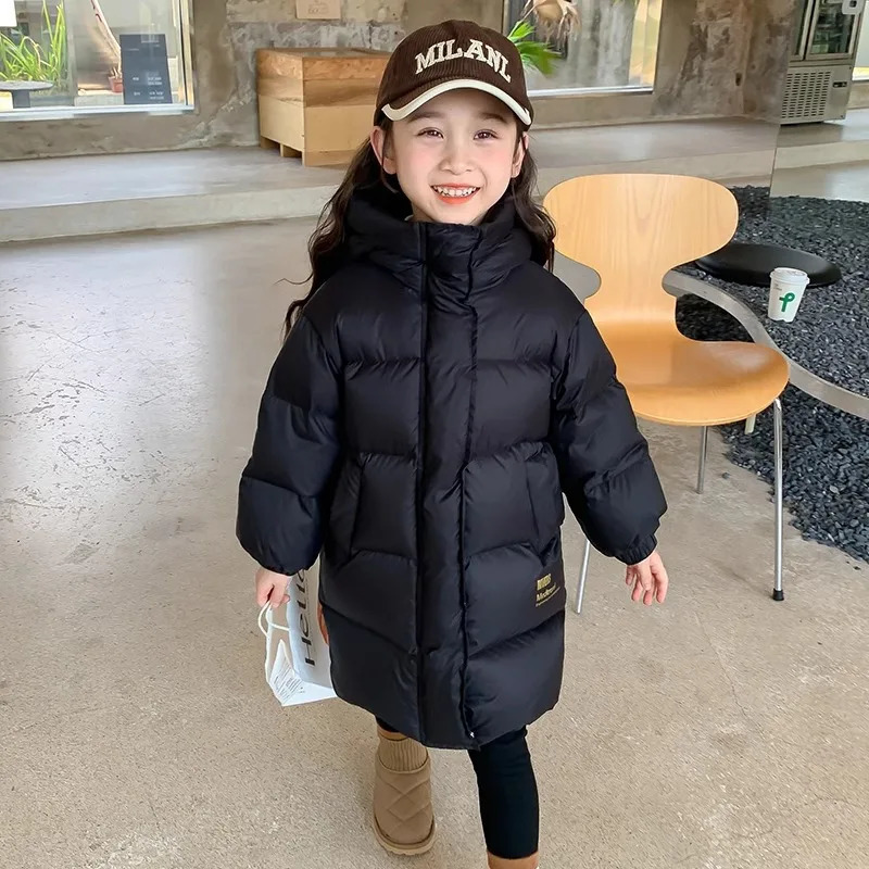 Winter 110-170cm girl long thick warm long park with pocket childrens hooded jacket two tone 241106