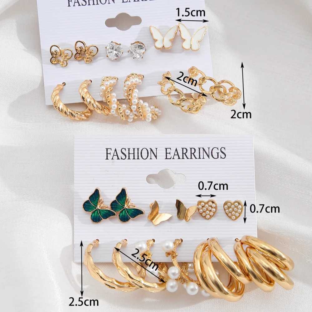 Golden Pearl Ring Earring Set Metal Pendant Earrings Retro Round Guitar Twist for Wen Girls Jewelry Gift X241106