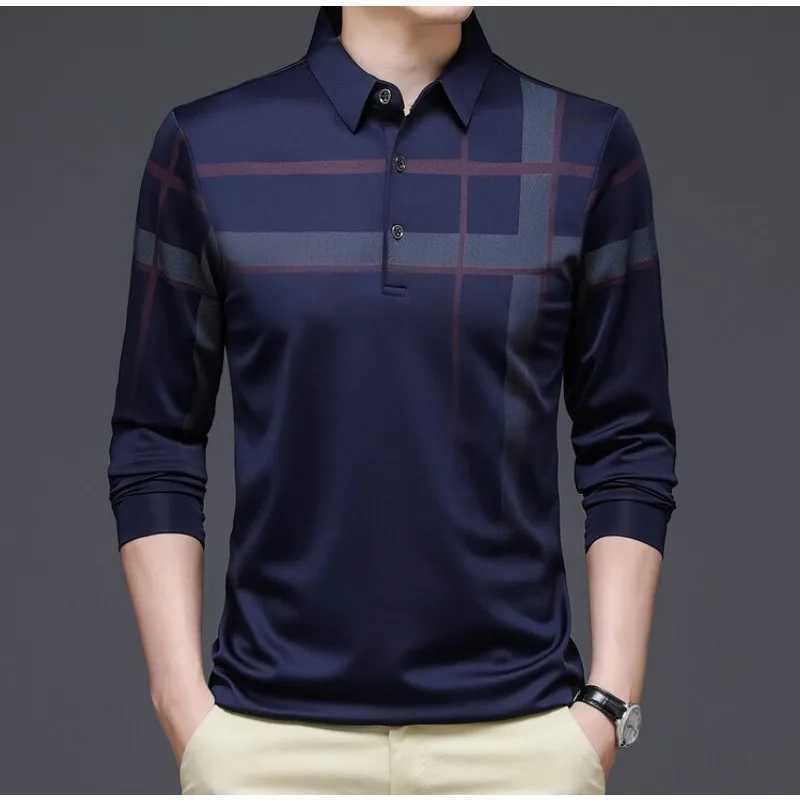 New arrivals 2024 autumn long Sved T-shirt printed casual mens striped loose fashion shirt W241106