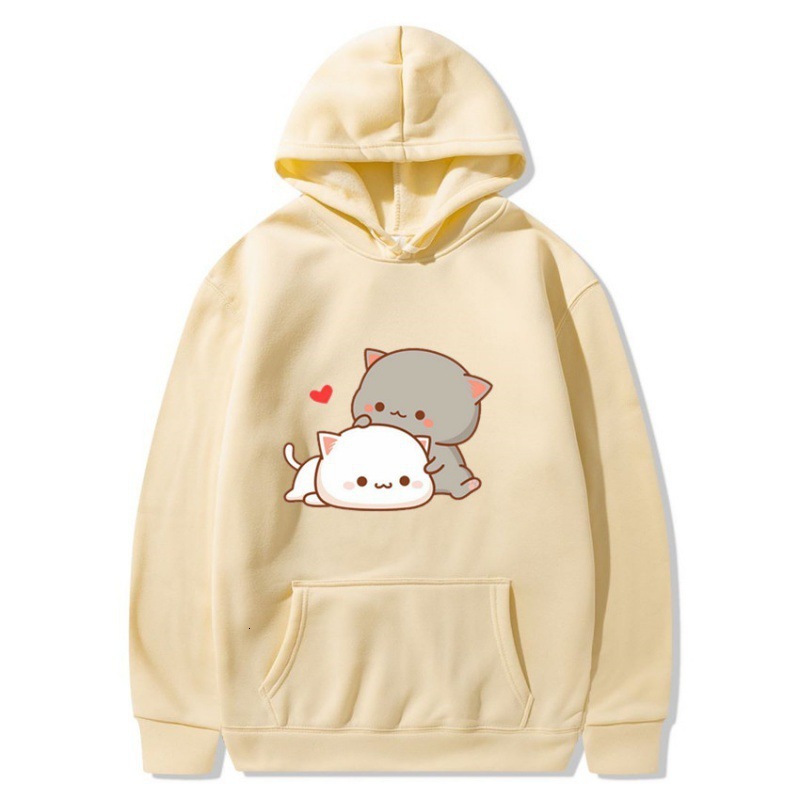 New designer Harajuku cartoon hoodie cute cat print men's and women's velvet street hoodie trendy hoodie