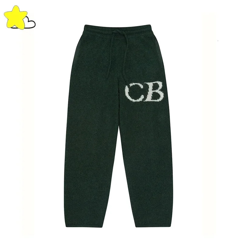 Heavy Fabric Quality CB Jacquard Drawstring Pants Men Women Knit Sweatpants Royal Blue Green 241104
