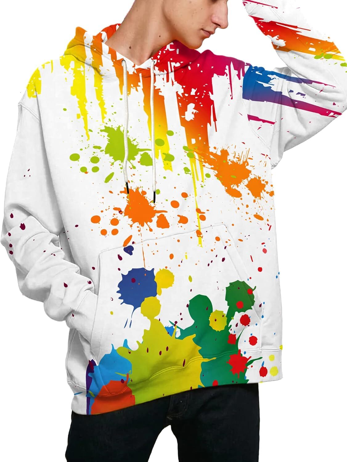 Hoodie for Mens Womens Unisex 3D Printed Hooded Sweatshirt Casual with Big Pockets Graphic Hoodies sweatshirt Pullover Long Sleeve Warm colored cool