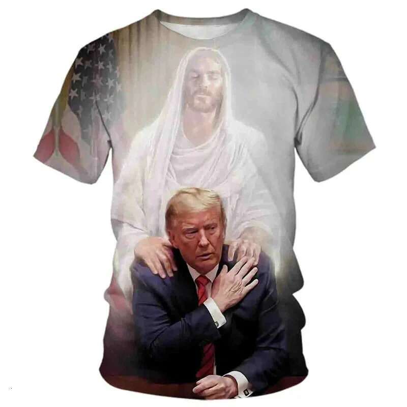 shanshi mens designer t shirt 2024 New Fun US President Donald Trump Printed Men's T-shirt 3D Popular Street Wear