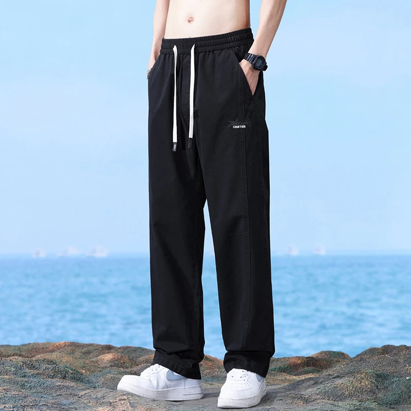 Summer Autumn Loose Wideleg Pants Joggers Men Thin Straight Tube Cotton Sweatpants Sport Streetwear 241104