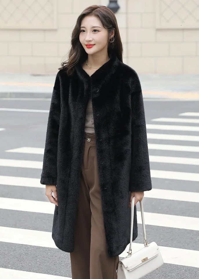 fur coat for womens winter integrated mid length mink faux 241104