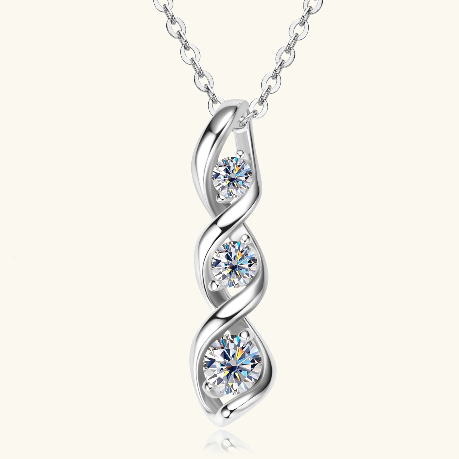 Sweetrain Diamond Necklace Womens Gift 925 sterling silver 18K white/yellow gold-plated twisted pendant chain 241106
