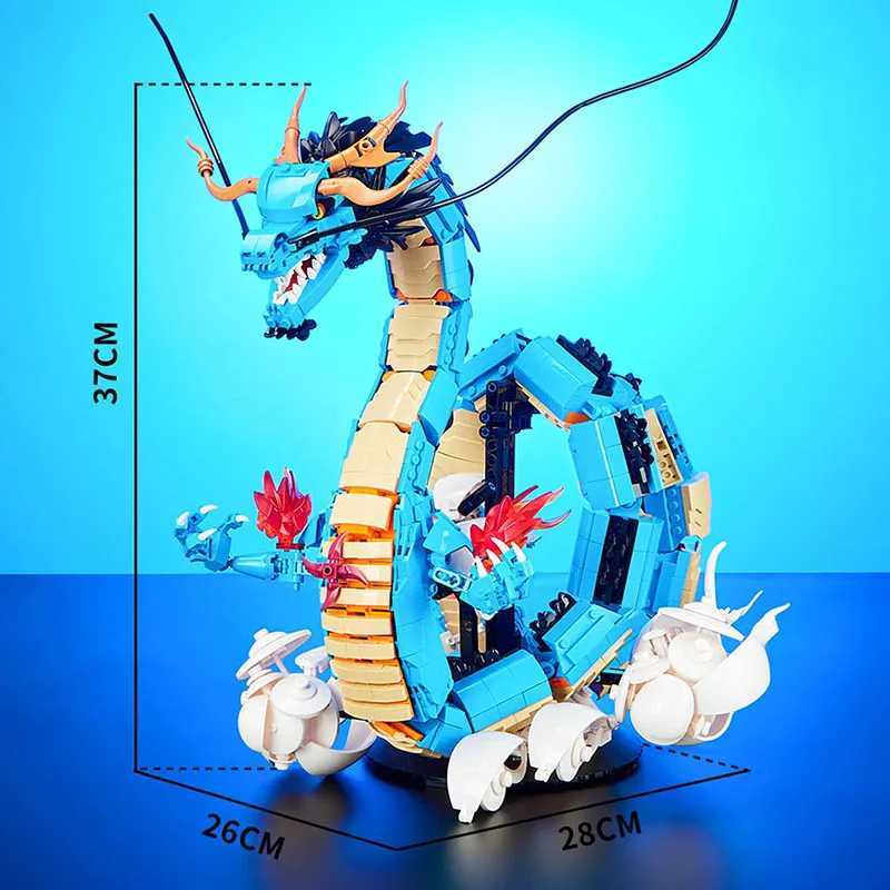 Blocks Blocks MOC One Anime Piece Building Blocks Kaido Dragon Bricks Model DIY Assembly Blue Dragon Character Toy Childrens Collection GiftY241106A00