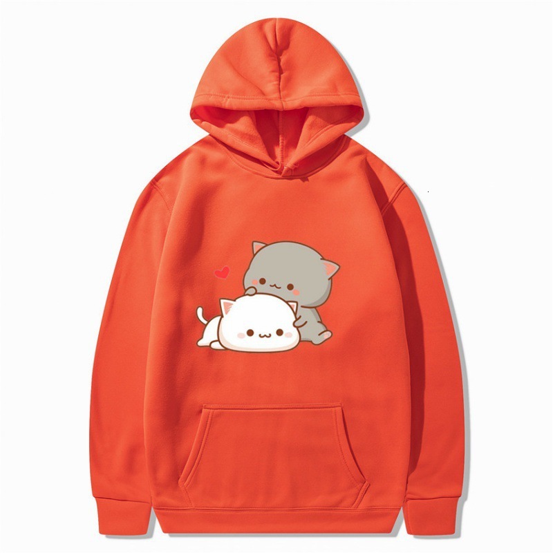 New designer Harajuku cartoon hoodie cute cat print men's and women's velvet street hoodie trendy hoodie