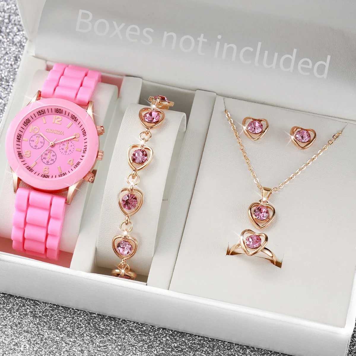 Able Circar silicone quartz watch suitable for students Ins style 5-piece white and black shaped jewelry set X241106