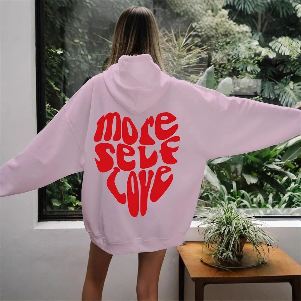 New designer American minimalist new product featuring off shoulder sleeves and Gothic printed hooded sweatshirt