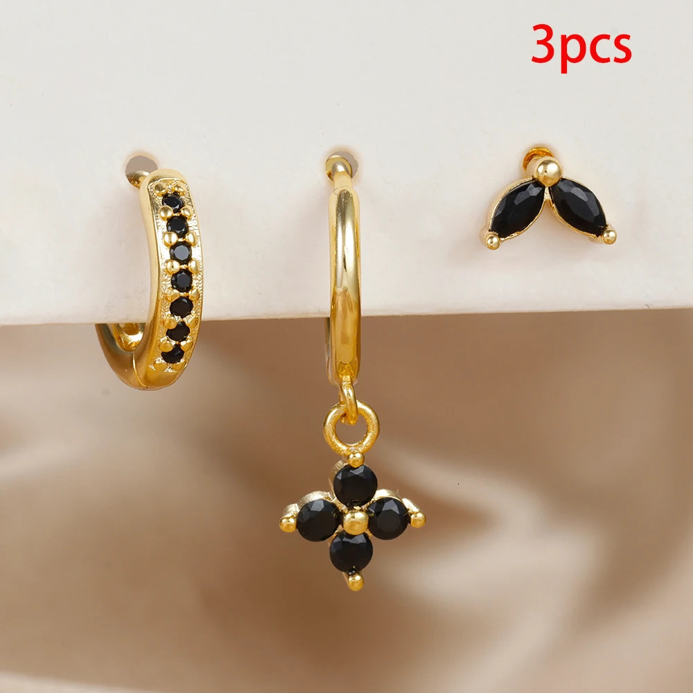 3PCS Exquisite Green Zircon Hanging Earrings Set for Women Stainless Steel Flower Dangle Earring Cartilage Piercing Jewelry 241106