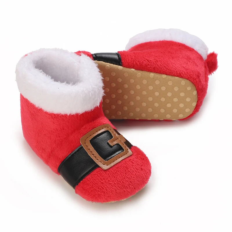 Cute wool slippers for babies aged 0-18 months soft anti slip Christmas boots for toddlers and boys winter reindeer Christmas boots 241106