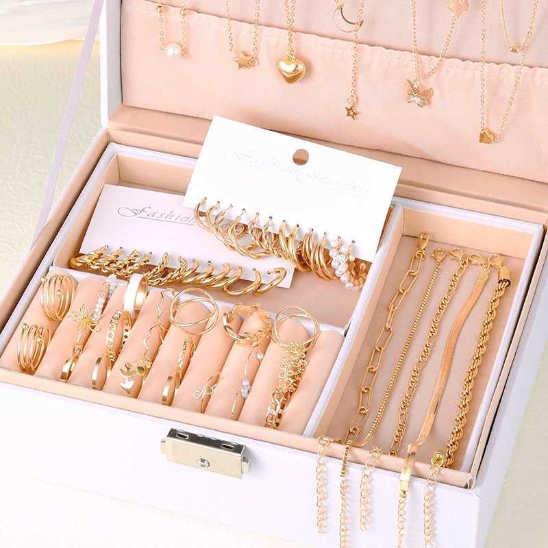 New 44 piece Bohe jewelry set for fashionable retro zircon pearl metal earrings necklaces bracelets ankle rings and gifts X241106