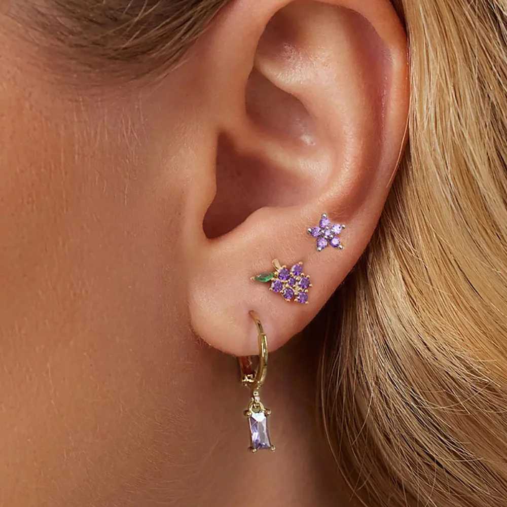 3-piece stainless steel earring set suitable for warm cubic zirconia gold colored square ring earrings perforated jewelry accessories in cardboard box