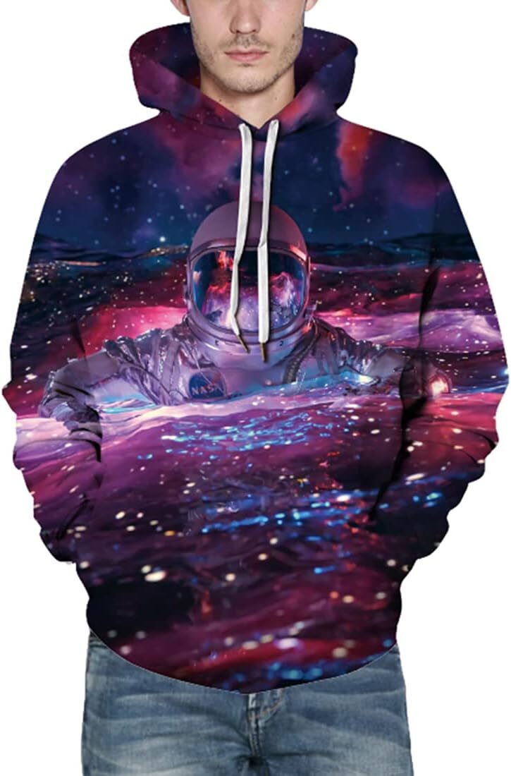 Hoodie for Mens Womens Mens Novelty Hoodie Realistic 3D Print Sweatshirt Unisex Top Casual Pullover Graphic astronaut