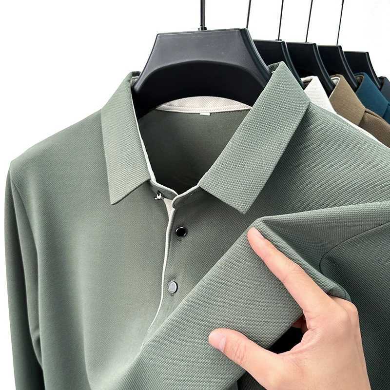 New mens business casual long Sved solid color shirt fashionable breathable and comfortable Versatile Top for All Seasons W241106