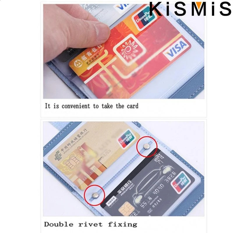 KISMIS 1PC Women Men Leather 26 Slots ID Credit Card Holders RFID Blocking Wallet Case Pocket Bag 241029