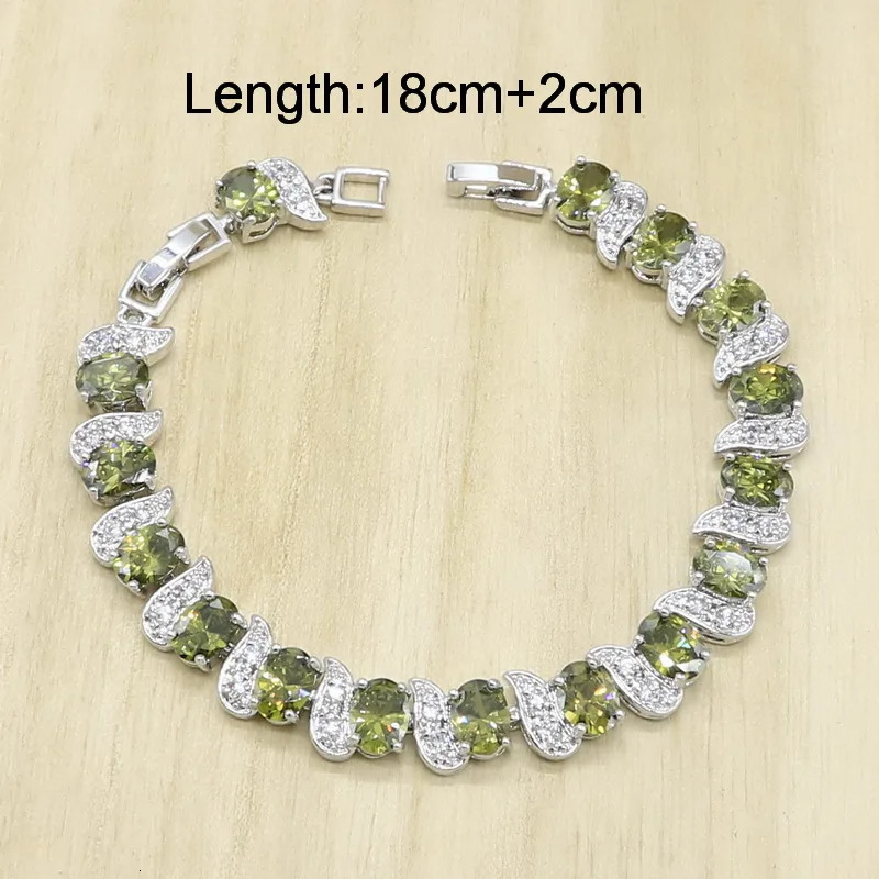 Green Peridot Zircon 925 Silver Jewelry Set Womens Bracelet Earrings Necklace Rings Birthday Gift 241106