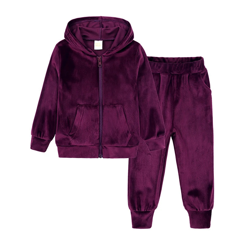 2024 Kids Boy Girl Hoodies Velvet Suit Clothes Solid Loosen SweatshirtPants Spring Autumn Set Toddler Children Sports Outfits 241106