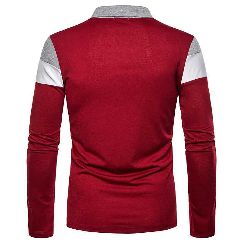 Mens long sleeved Sve mens casual fashion contrasting color business casual lapel mens top W241106