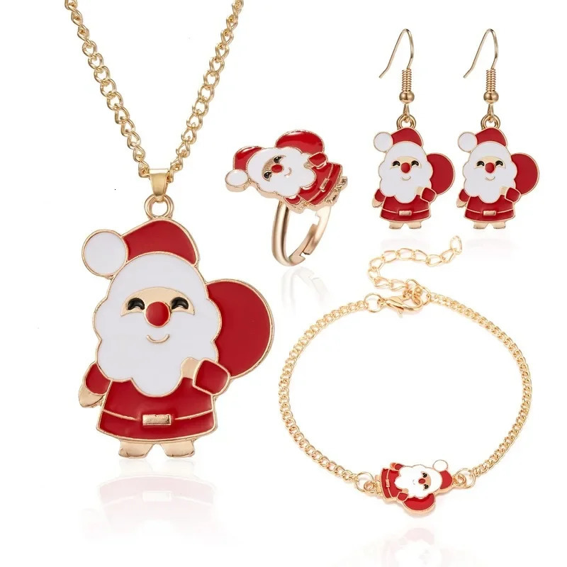 5 pieces/set Christmas Womens Alloy Jewelry Set Santa Claus Elk Bell Earrings Necklace Decoration Christmas Accessories Girl Gift 241106