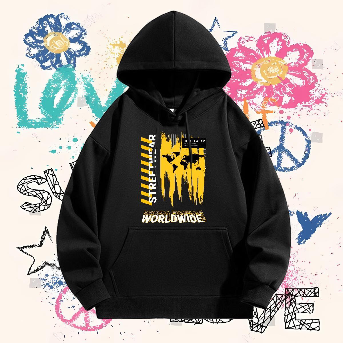 Casual New Hooded Sweatshirt Street Wear Comfortable Couples Hoodie Custom Printed Thick Plush Pullover Hoodie Breathable Drawstring