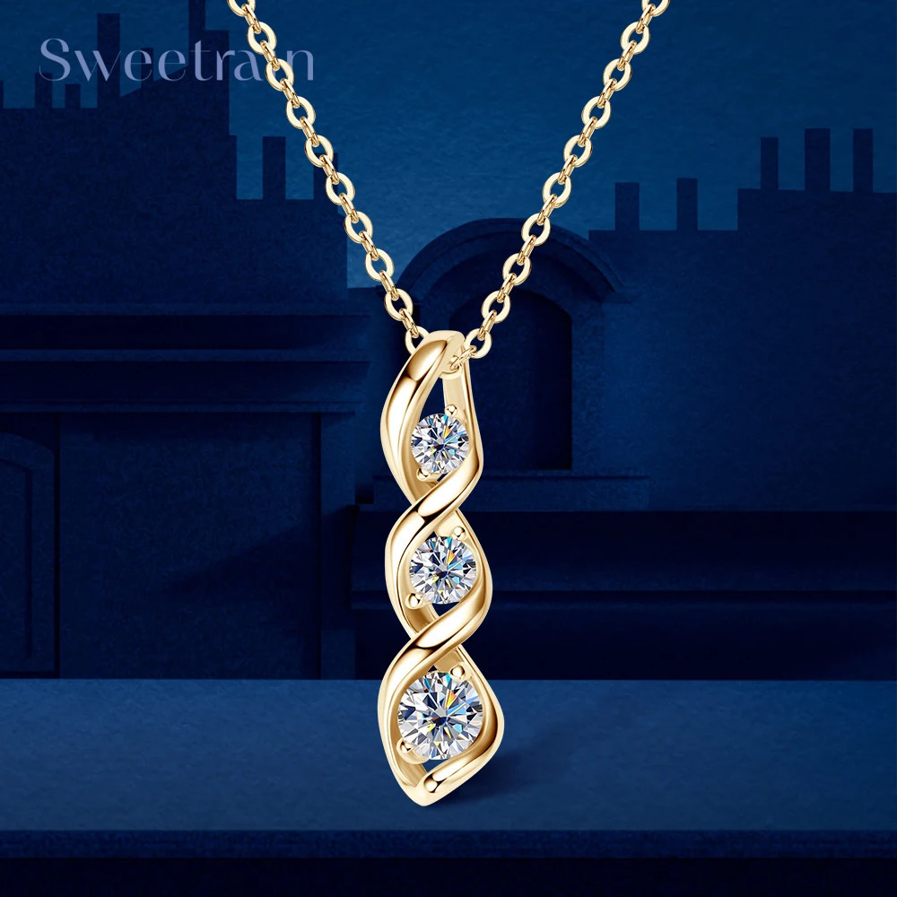 Sweetrain Diamond Necklace Womens Gift 925 sterling silver 18K white/yellow gold-plated twisted pendant chain 241106
