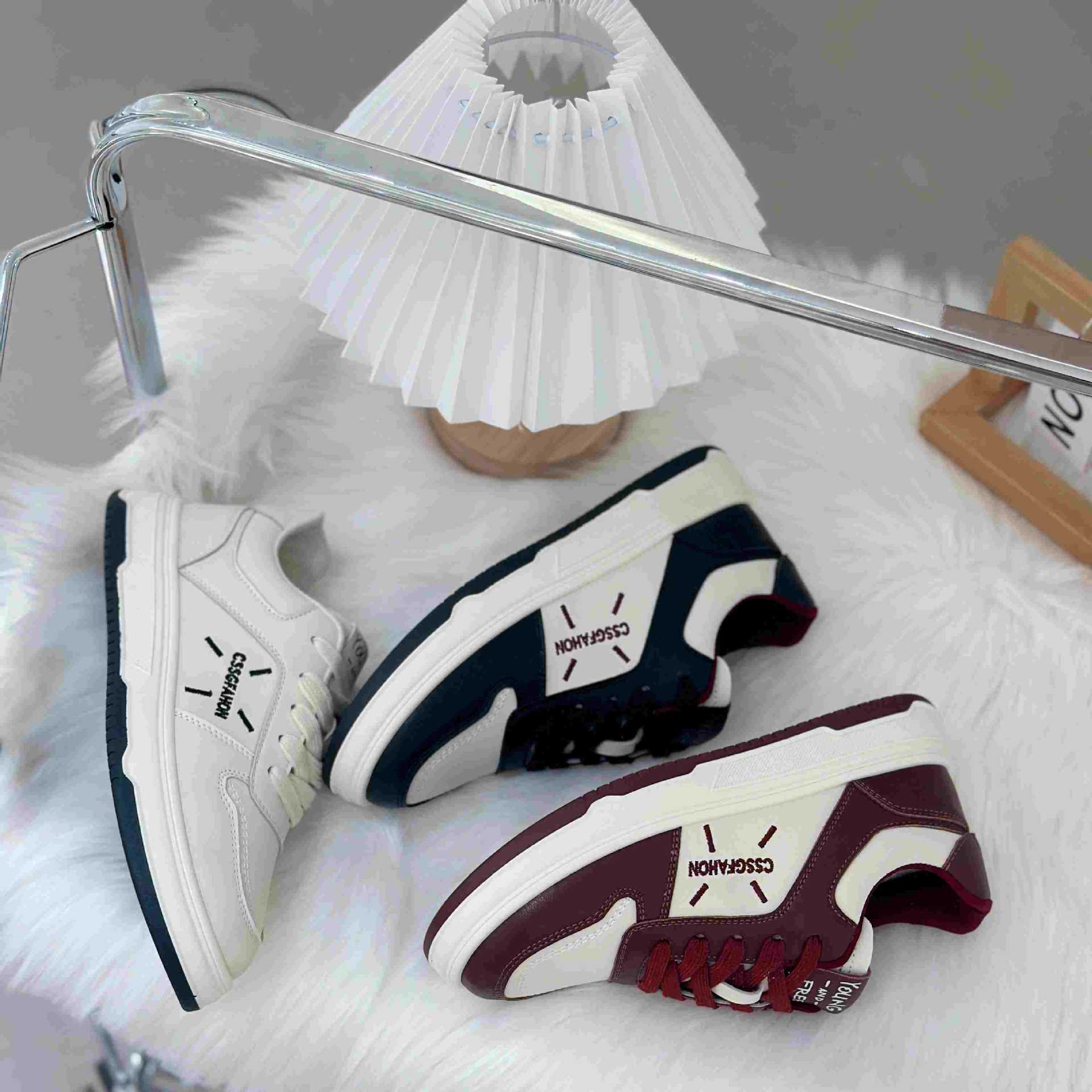 Thick soled versatile white for women, 2024 autumn winter new item, color blocked round toe lace up plush warm sports and leisure shoes