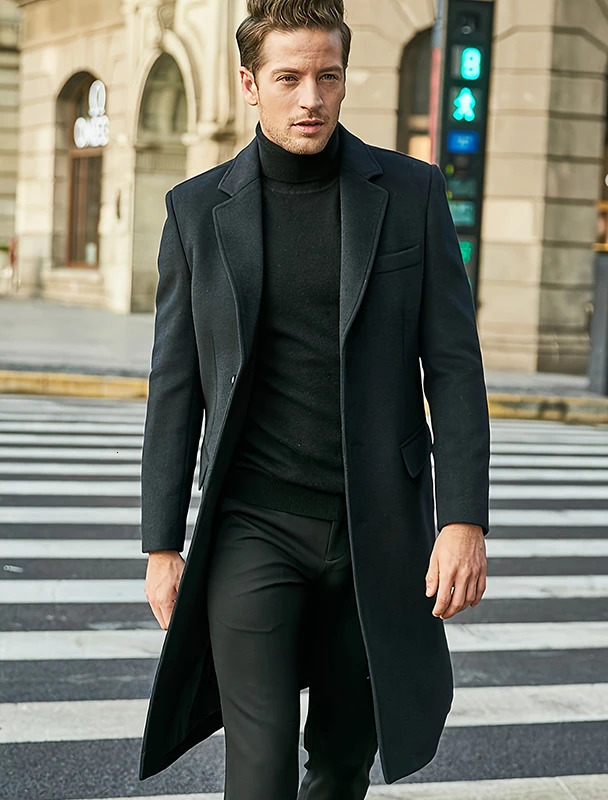 High quality mens long sleeved wool coat autumn and winter Korean mens trendy coat and top 241106