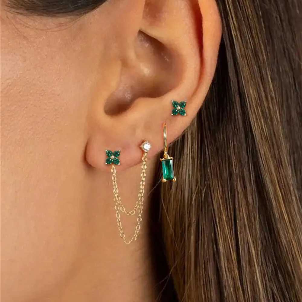 3-piece fashionable double hole earring chain crystal earring set used for square pendant perforated ring earrings perforated jewelry X241106