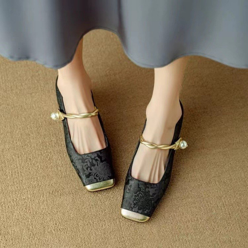 Elegant New Season Women's Footwear - Chinese Inspired National Style High Heeled Sandals with Mary Jane Detail