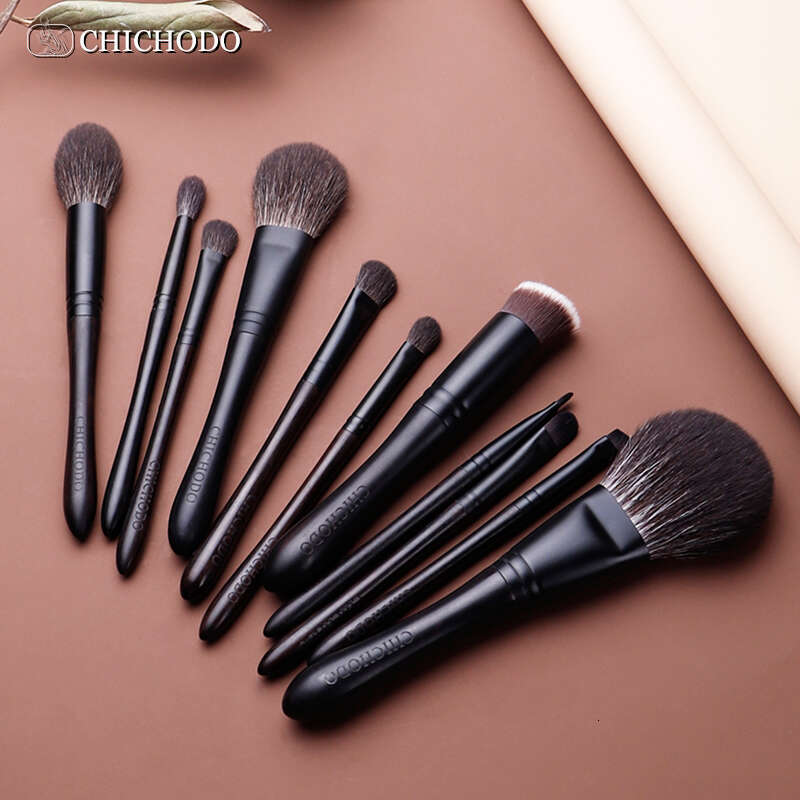 CHICHODO Makeup Brush-Urious Professional Black 11 Ebony Brushes Set-High Level Fox&Goat&Pony&Synthetic Hair Cosmetic Tools