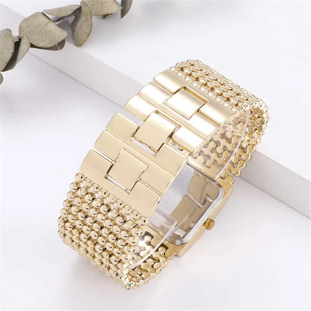 Ladies luxury gold and stone English watch fashion diamond set square crystal design casual skeleton watch dress watch X241106
