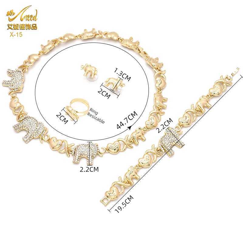 ANIID XOXO Warm Jewelry Necklace Set 18K Gold Bridal Elephant Water Diamond Wedding Necklace Bracelet Ring Set Gift X241106