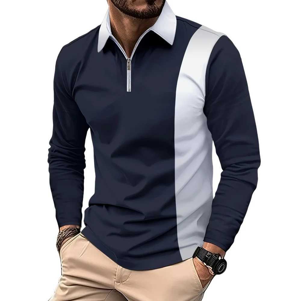 Solid color striped decal print 2024 mens fashion lapel sport mens Strt casual zipper long Sve clothing W241106